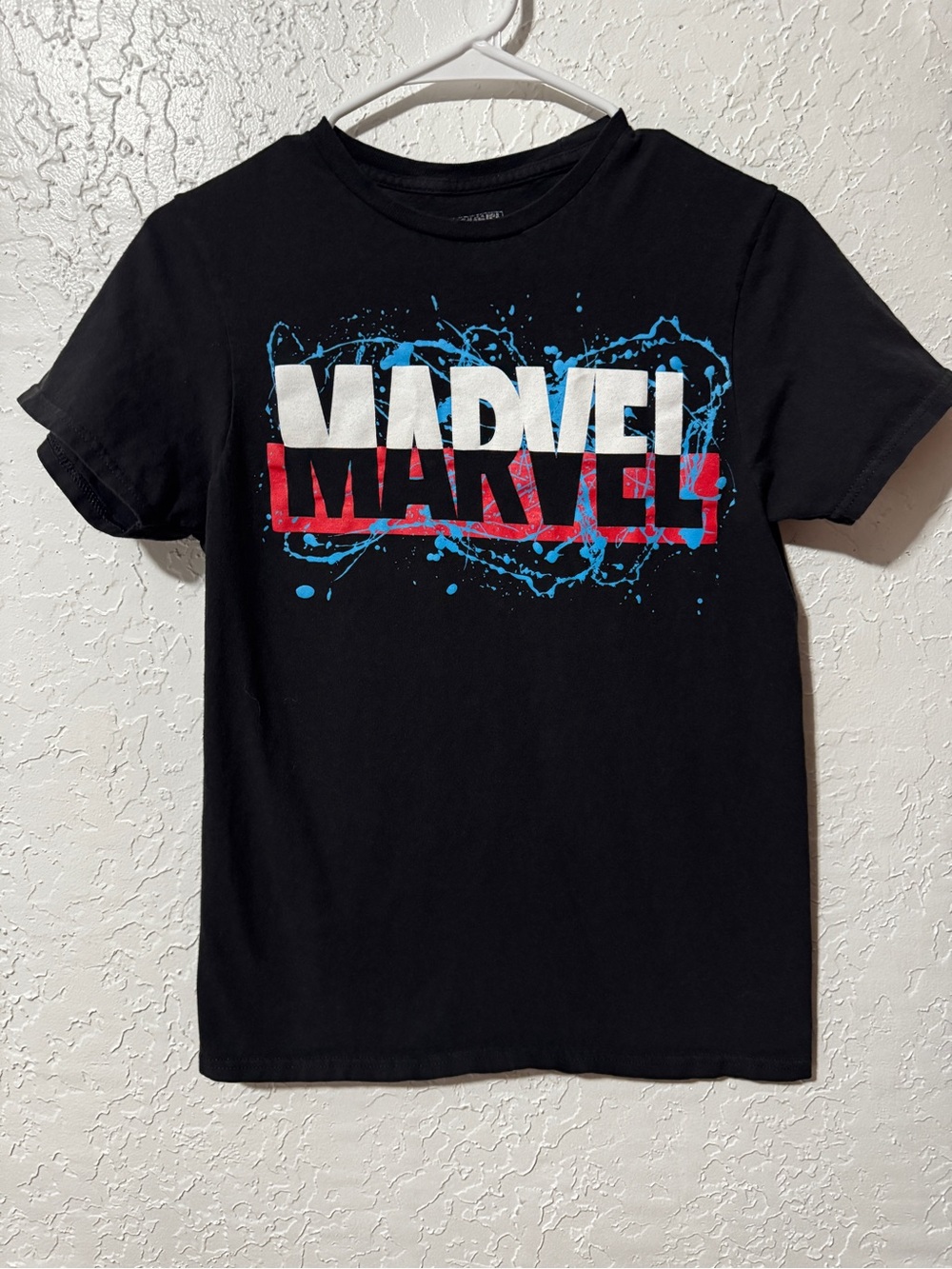 Marvel Shirt Men's Medium Black Splatter Logo Super Hero Graphic Tee